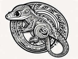 Polynesian Gecko Tattoo - A gecko tattoo infused with Polynesian art and symbolism.  simple color tattoo design,white background