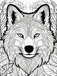 Wolf Coloring Pages - Wolf surrounded by autumn leaves  simple coloring pages