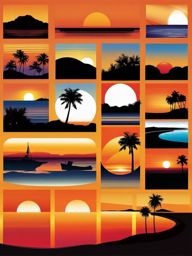 Beach Sunset Silhouette clipart - Silhouetted sunset view, ,vector color clipart,minimal