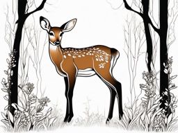 Whimsical Woodland Fawn - Delight in the innocence of a whimsical woodland fawn depicted in a charming tattoo.  outline color tattoo,minimal,white background