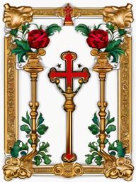 St. Peter's keys and chair design: Catholic symbols of papal authority.  color tattoo style, white background