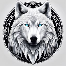 White Wolf Tattoo,tattoo depicting the pure and enigmatic white wolf, symbol of rare beauty and strength. , color tattoo design, white clean background