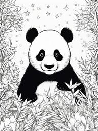 Panda Coloring Pages - Panda surrounded by magical sparkles  simple coloring pages