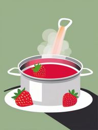 Rhubarb and Strawberries Jam Making Clipart - Pot of rhubarb and strawberries being cooked for jam.  color vector clipart, minimal style