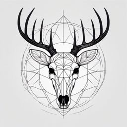 Basic deer skull with ethereal lines, minimalist and mystic.  black and white tattoo style