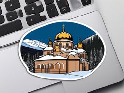 Rila Monastery Winter sticker- Snow-covered Orthodox Christian monastery in Bulgaria, , sticker vector art, minimalist design