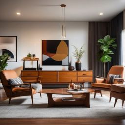 Mid-Century Modern Living Room - Mid-century modern masterpiece with iconic furniture. realistic, professional photography, bokeh, natural lighting, canon lens, shot on dslr 64 megapixels sharp focus