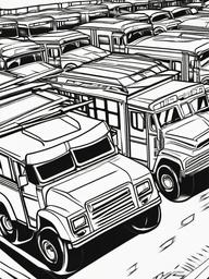 Monster Truck Jumping Over Buses Coloring Pages - Truck Clearing Rows of Buses  minimal black outline printable sheet, coloring page