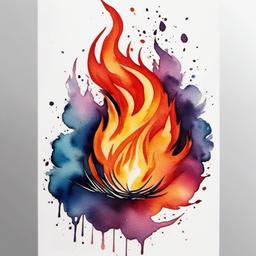 fire watercolor tattoo  simple color tattoo,white background