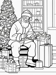 Santa Wrapping Presents Coloring Pages - Santa Preparing Gifts for Delivery  minimal black outline printable sheet, coloring page