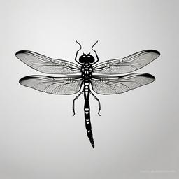 Dragonfly Black and White Tattoo - Tattoo featuring a dragonfly in a black and white color scheme.  simple color tattoo,minimalist,white background