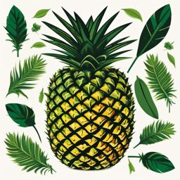 Pineapple Top Clipart - Top of a ripe pineapple with its leaves.  color vector clipart, minimal style