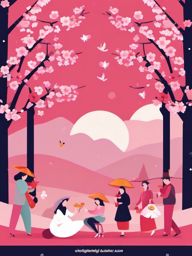 Cherry Blossom Festival Fun clipart - Enjoying a festive festival, ,vector color clipart,minimal