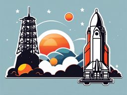 Rocket Launch Pad Sticker - Preparing for liftoff, ,vector color sticker art,minimal