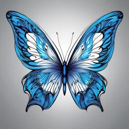 Elegant blue butterfly tattoo. Graceful wings in flight.  color tattoo, white background