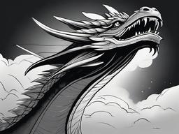 drawing of a dragon roaring in the sky  minimal rough sketch scribbles,doodles,black and white