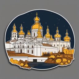 Kiev Pechersk Lavra sticker- Monastery complex with caves and golden-domed churches in Ukraine, , sticker vector art, minimalist design