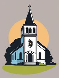 Church clipart - church with a welcoming sign outside  color,minimalist,vector clipart