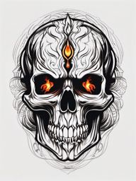 Skull Tattoo - A menacing skull tattoo with fiery eyes  few color tattoo design, simple line art, design clean white background