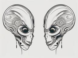 Matching Alien Tattoo - Symbolize connection with matching alien tattoos, a shared cosmic bond.  simple color tattoo,vector style,white background