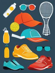 Pickleball clipart - pickleball accessories like visors and water bottles  color,minimalist,vector clipart