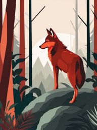 Red Wolf Clip Art - Red wolf in a forested habitat,  color vector clipart, minimal style