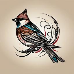 sparrow tribal tattoo  minimalist color tattoo, vector