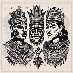 Aztec King and Queen Tattoos - Infuse Aztec elements into your royal ink.  minimalist color tattoo, vector