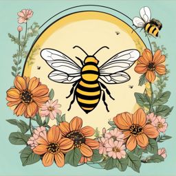 Bee clipart - Pollinator insect flying among flowers, ,color clipart vector style