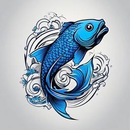 Blue Koi Fish Tattoo-Bold and vibrant tattoo featuring a blue Koi fish, symbolizing tranquility and perseverance.  simple color vector tattoo