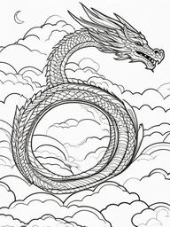 Flying Dragon Coloring Pages - Dragon Soaring High Above the Clouds  minimal black outline printable sheet, coloring page