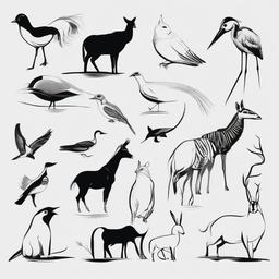 drawing of different animals  minimal rough scribbles,doodles,black and white