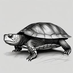 drawing of a painted turtle  minimal rough sketch scribbles,doodles,black and white