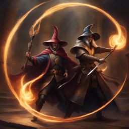 sorcerous duel between rival wizards in a mystical, arcane arena. 