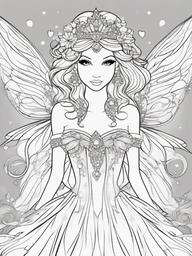 Fairy Princess Coloring Pages - Graceful Fairy Princess with Glittering Wings  minimal black outline printable sheet, coloring page