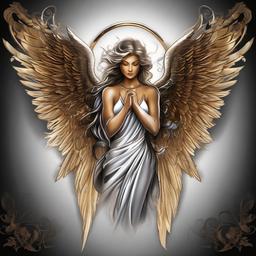 Angel Michael Tattoo-Adorning the skin with an angelic tribute through an Angel Michael tattoo, representing strength, courage, and divine protection.  simple vector color tattoo