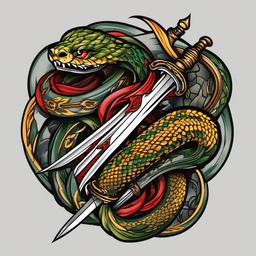 snake around sword tattoo  simple vector color tattoo