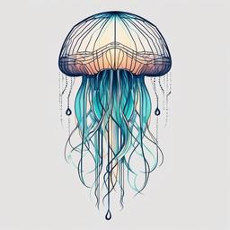 Geometric Jellyfish Tattoo - Combine precision and fluidity.  minimalist color tattoo, vector