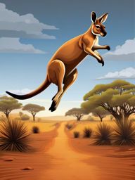 Kangaroo Clipart in the Outback,Leaping kangaroo in the Australian outback, symbol of strength and agility. 