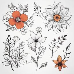 Simple Flower Tattoos - Simple and straightforward tattoos with various flower designs.  simple color tattoo,minimalist,white background