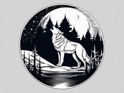 Howling Wolf Moon Tattoo,mesmerizing scene, wolf's haunting howl under the radiant moon, profound connection with the night sky. , tattoo design, white clean background