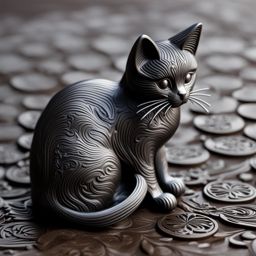 Plastic cat, 3D effect, engraved on ground, trending on artstation, sharp focus, studio photo, intricate details, highly detailed, byi LICHTENSTEIN, ROY