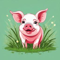 cute pig in grass  , vector illustration, clipart