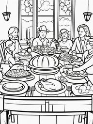 Thanksgiving Feast Coloring Pages - Celebrating with Family and Delicious Food  minimal black outline printable sheet, coloring page