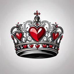 Queen of Hearts crown tattoo.  color tattoo minimalist white background