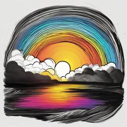 drawing of a rainbow at sunset  minimal rough sketch scribbles,doodles,black and white