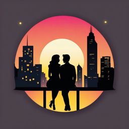 Couple's Silhouette and City Lights Emoji Sticker - Love in the urban glow, , sticker vector art, minimalist design