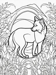 Wolf and Paw Prints Coloring Pages - Wolf Surrounded by Paw Prints  minimal black outline printable sheet, coloring page