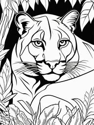 Cougar Coloring Pages - Powerful Mountain Lion  black outline printable coloring page