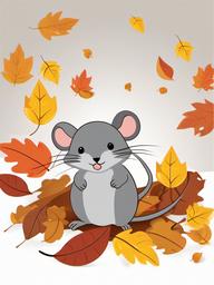 Mice clipart - mouse jumping in a pile of leaves  color,minimalist,vector clipart